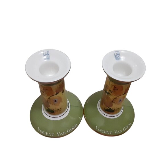 Pair of Van Gogh "Sunflowers" Art-Inspired Candle Holders - Ceramic Decor NWOT - Picture 5 of 5